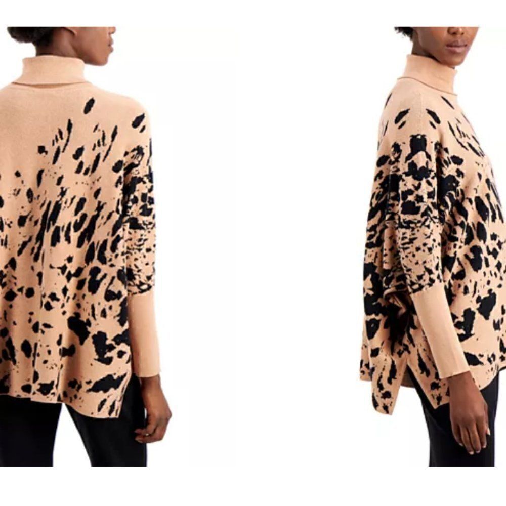 Alfani Printed Turtleneck Sweater | Beige Black Abstract | Size S | NWT - Picture 2 of 3